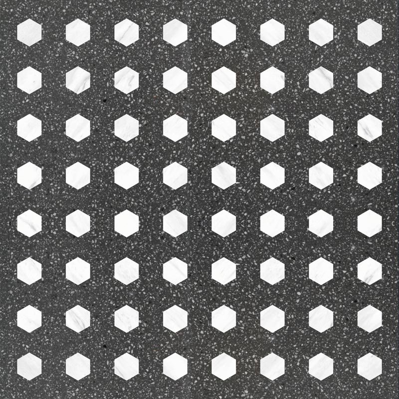 White Haxegon Pattern Quartz Chips Art Terrazzo Bathroom Design