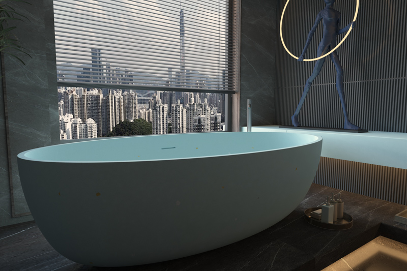 Popular Light Blue Oval Exterior Terrazzo Bathtub