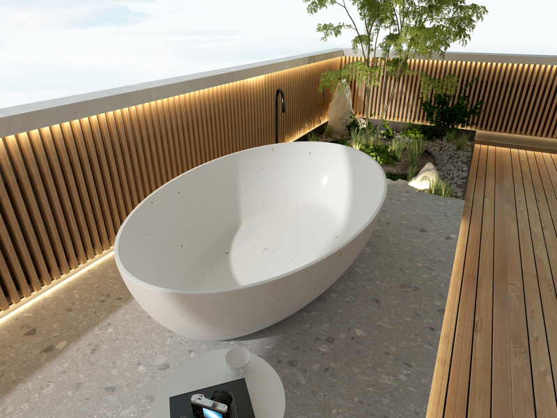 White Terrazzo Home Design Freestanding Bathtub