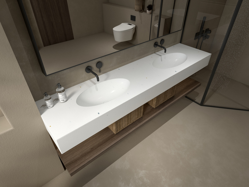 Vertical Seamless Double Sinks Terrazzo Wash Vanity Top