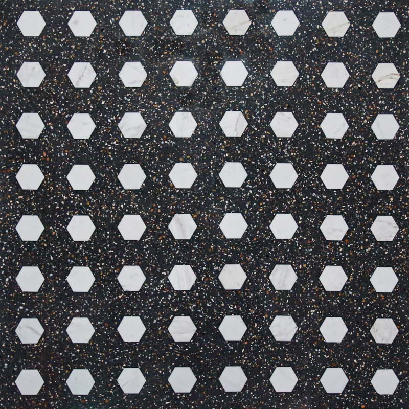 Китай Черный смешанный цвет с белыми кусочками кварца Хэксегон
 Искусство
 Терраццо
, производитель