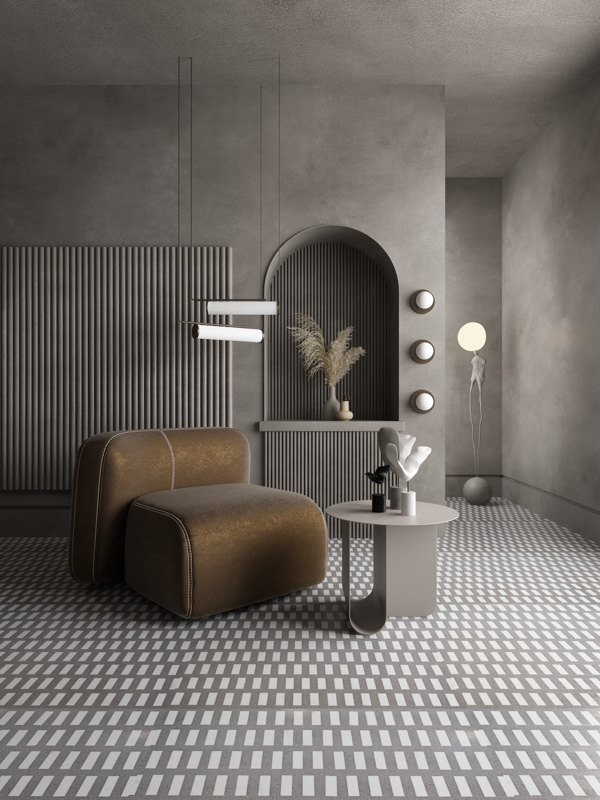 Grey Rectangle Art Terrazzo Floor Tiles