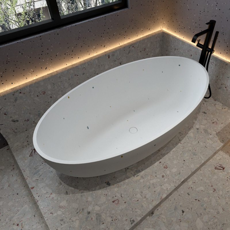 Beliebte hellblaue ovale Außen-Terrazzo-Badewanne