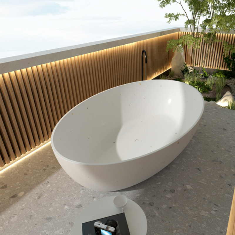 White Terrazzo Home Design Freestanding Bathtub