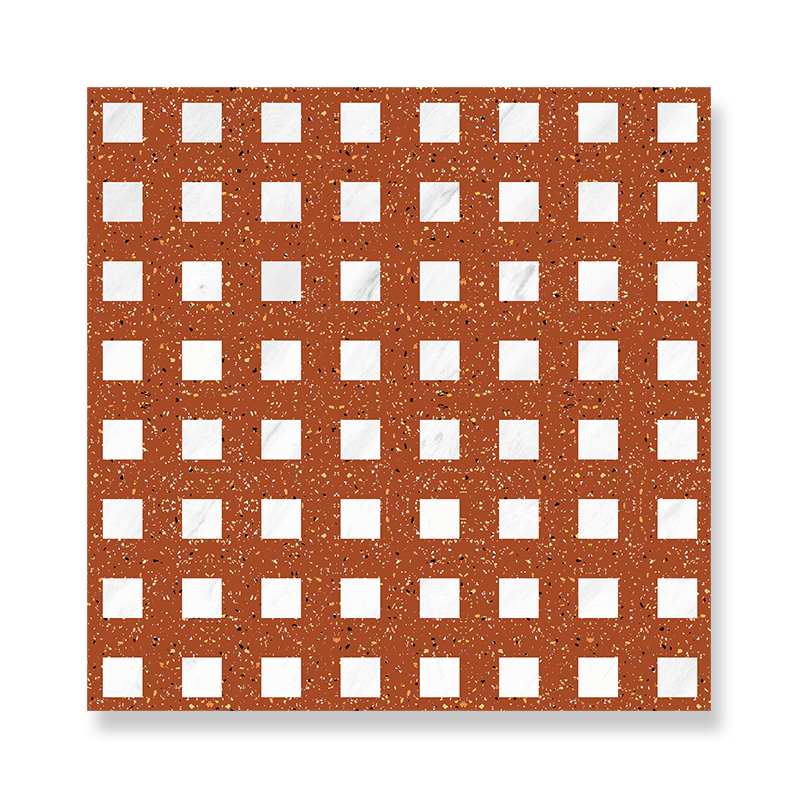 Orange Background Wall With White Square Quartz Art Terrazzo