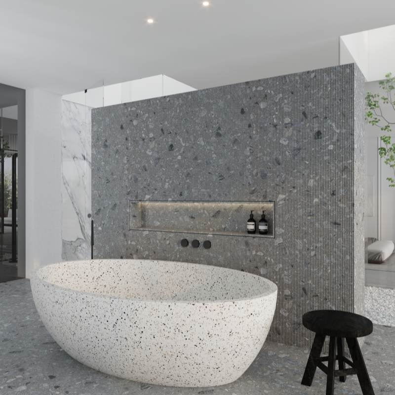 MY001 White Terrazzo Home Design Freestanding Bathtub