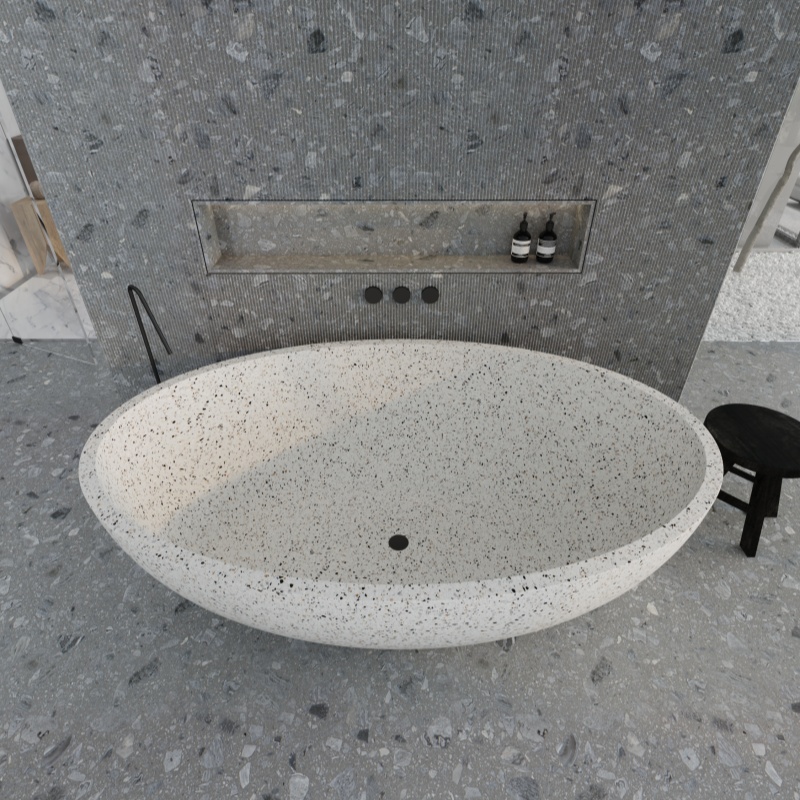 MY001 White Terrazzo Home Design Freestanding Bathtub