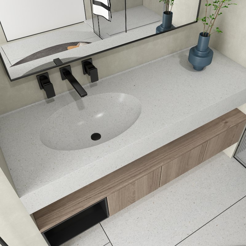 MT002 Vertical Seamless Double Sinks Terrazzo Wash Vanity Top