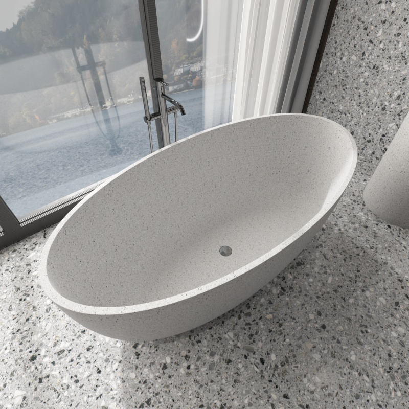 MY008 Popular Light Blue Oval Exterior Terrazzo Bathtub