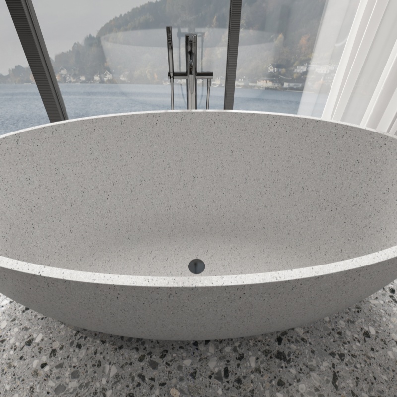 MY008 Popular Light Blue Oval Exterior Terrazzo Bathtub