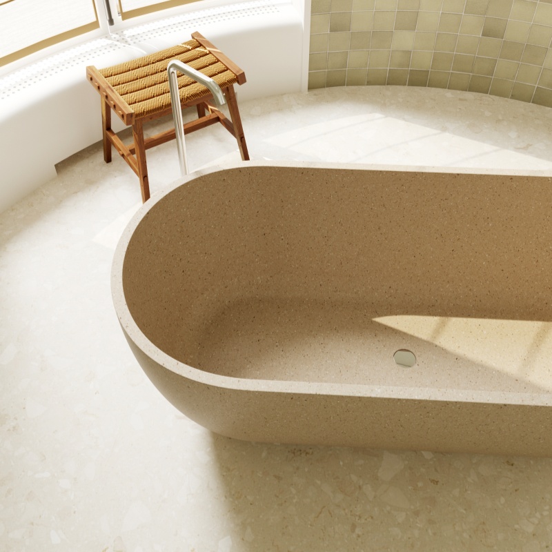 MY007 Oval Shape Inorganic Smooth Terrazzo Bathtub