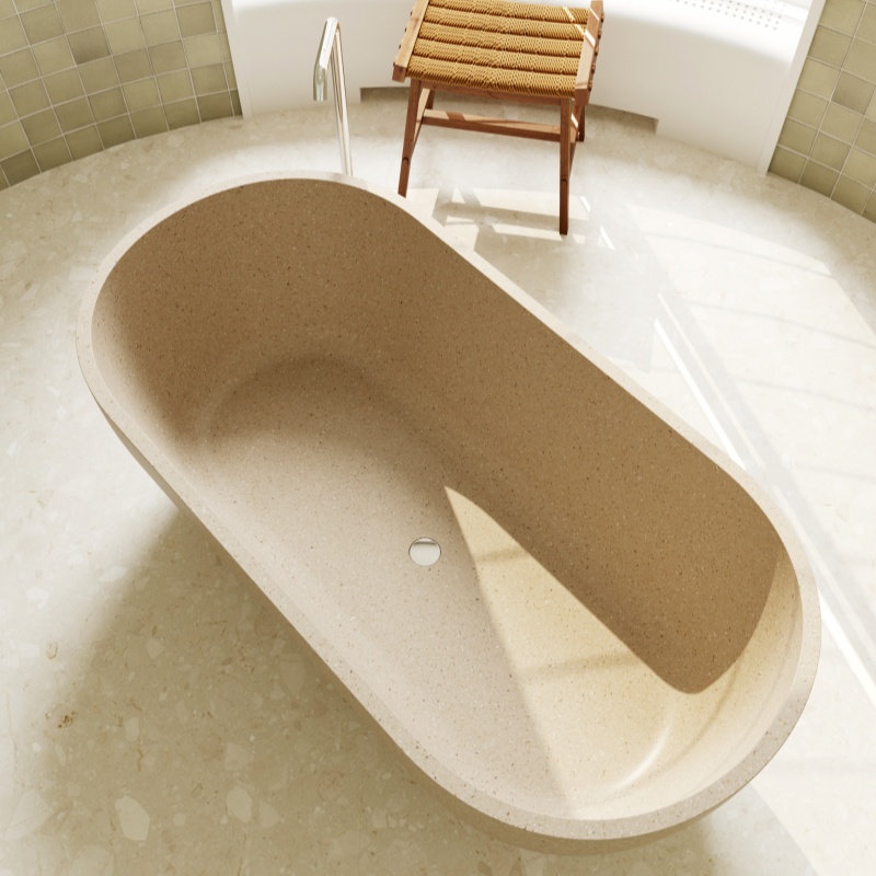 MY007 Oval Shape Inorganic Smooth Terrazzo Bathtub