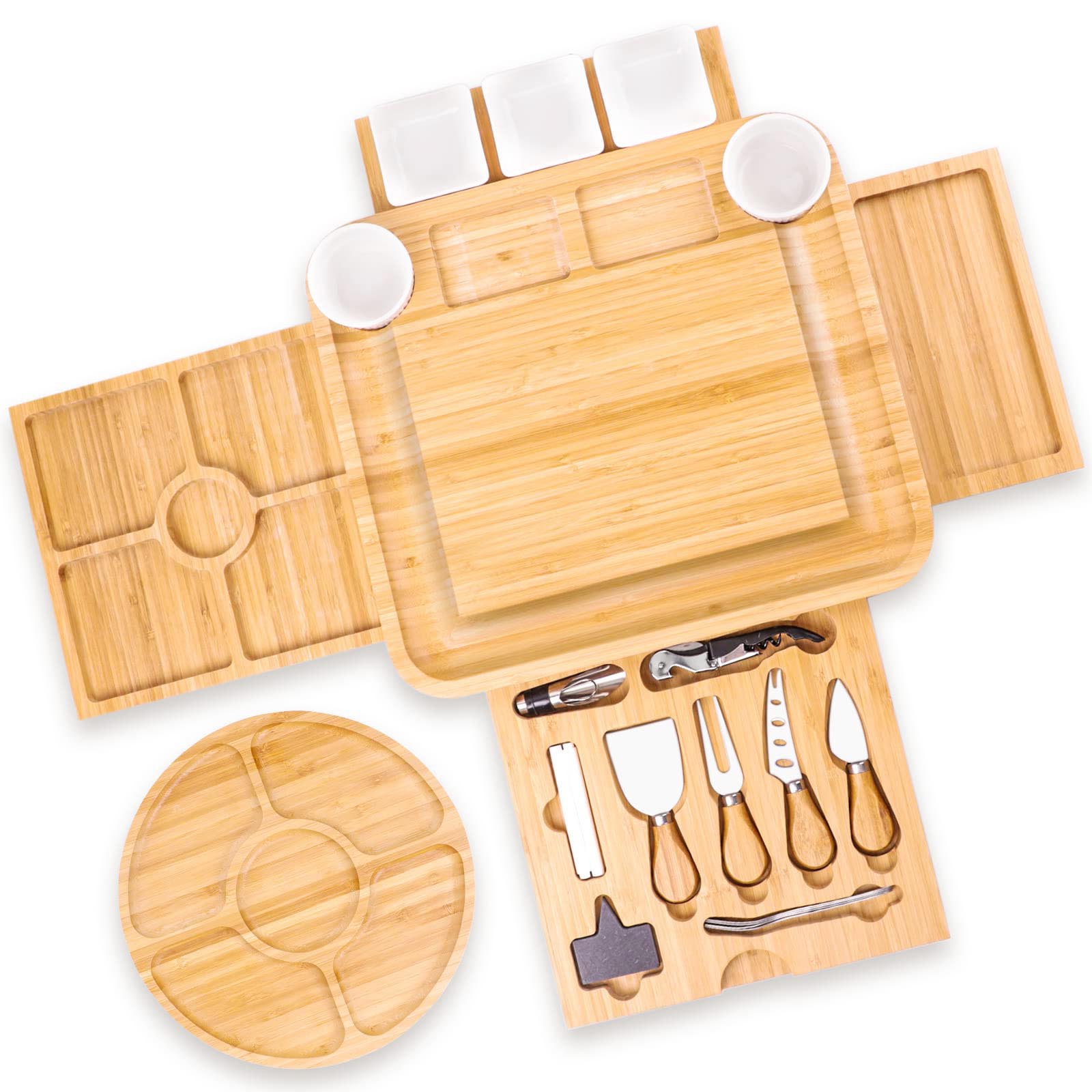 bamboo cheese board with cheese knife set