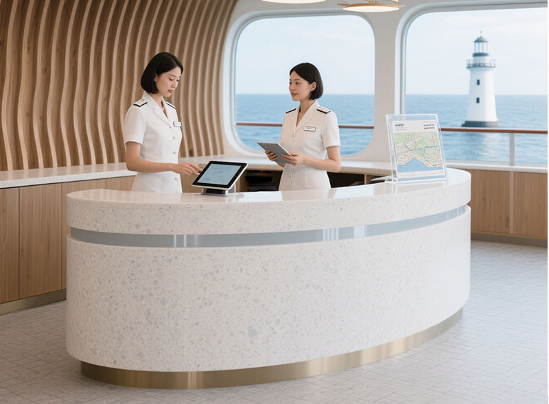 Curved reception counter