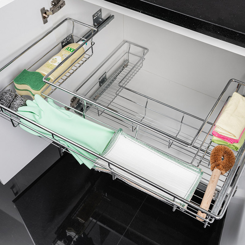 Soft Close Pull Out Under-Sink U-Shaped Wire Basket