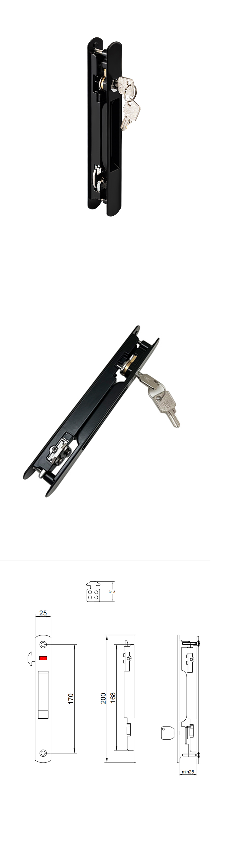 sliding handle with key