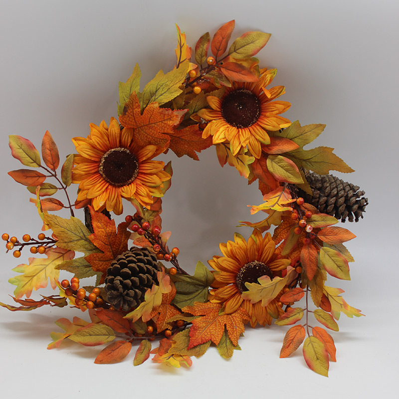 Fall Artificial Maple Leaves Pinecone Wreath