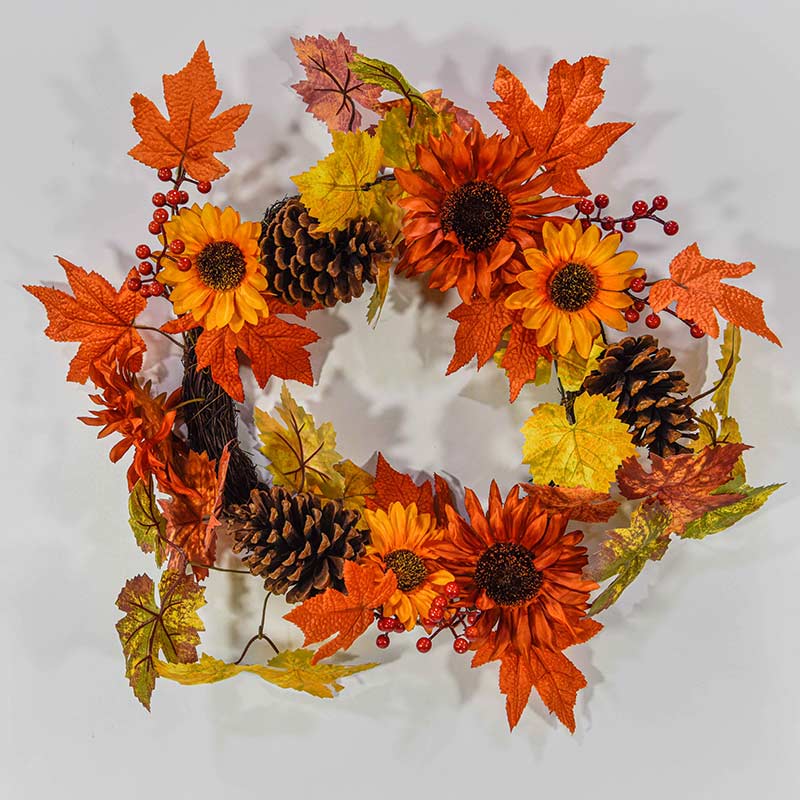 Fall Artificial Sunflower Pinecone Rattan Wreath