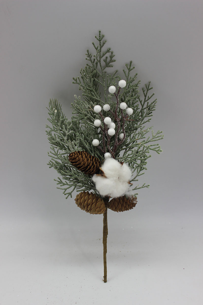Artificial White Berries Pinecone Christmas Spray
