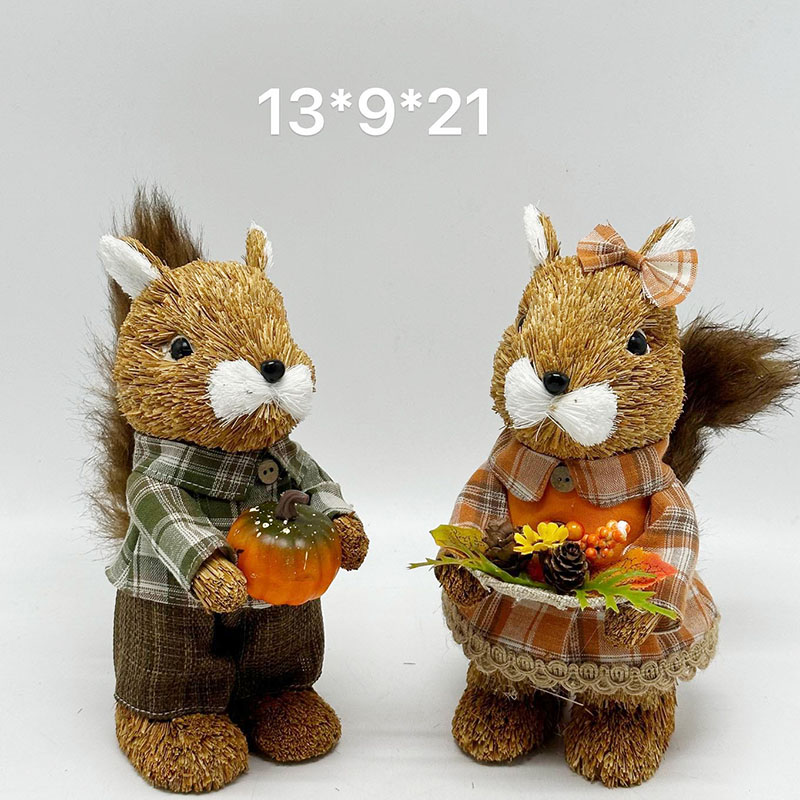 Autumn Harvest Straw Cute Cattail Squirrel In Clothes