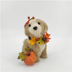 カボチャの松ぼっくりを使った手作りのかわいいわらの子犬