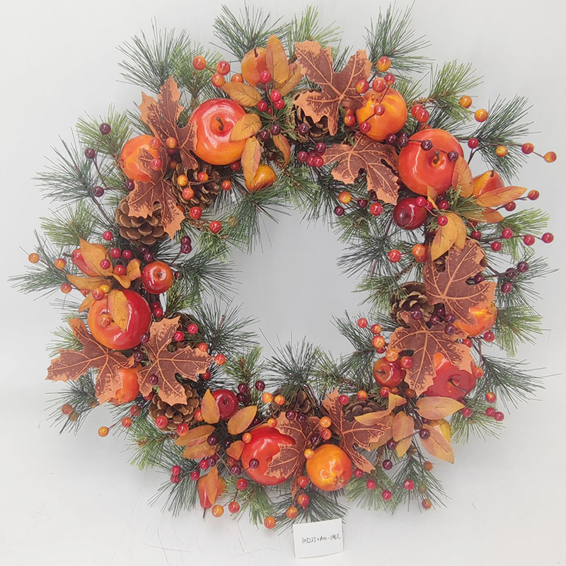 Autumn Harvest Leaves Pine Cone Pumpkin Cute Wreath Decoration