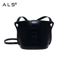 Black Leather Leisure Crossbody Bag