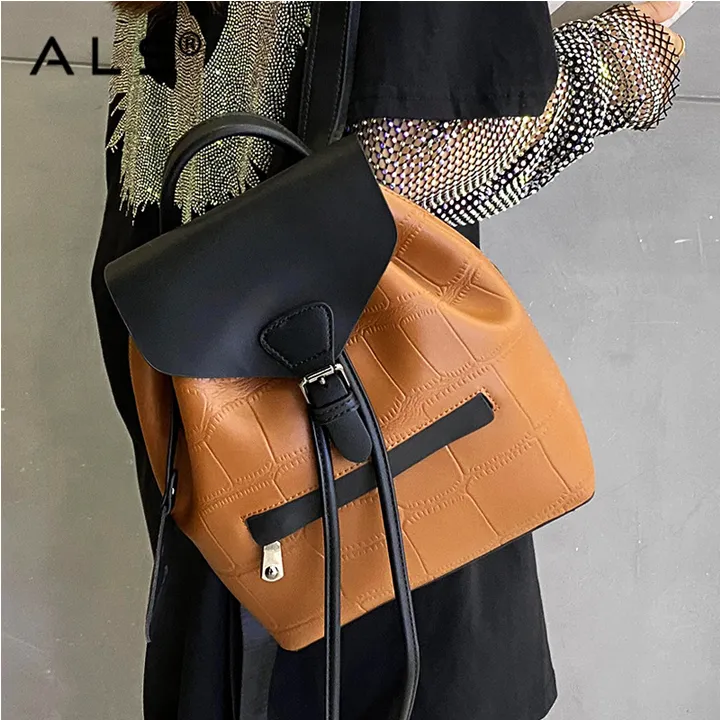 Ladies Women Leather Drawstring Bag