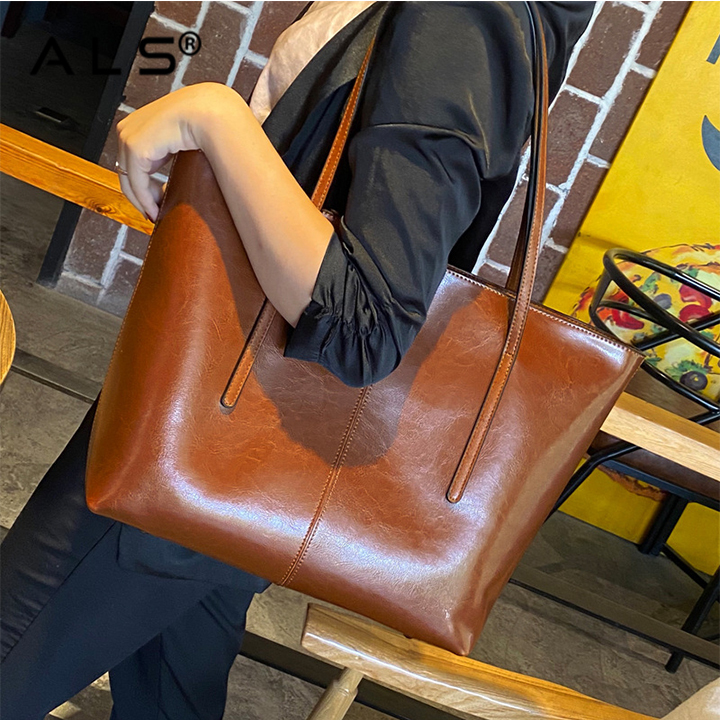 Large Leather Shoulder Tote Bag