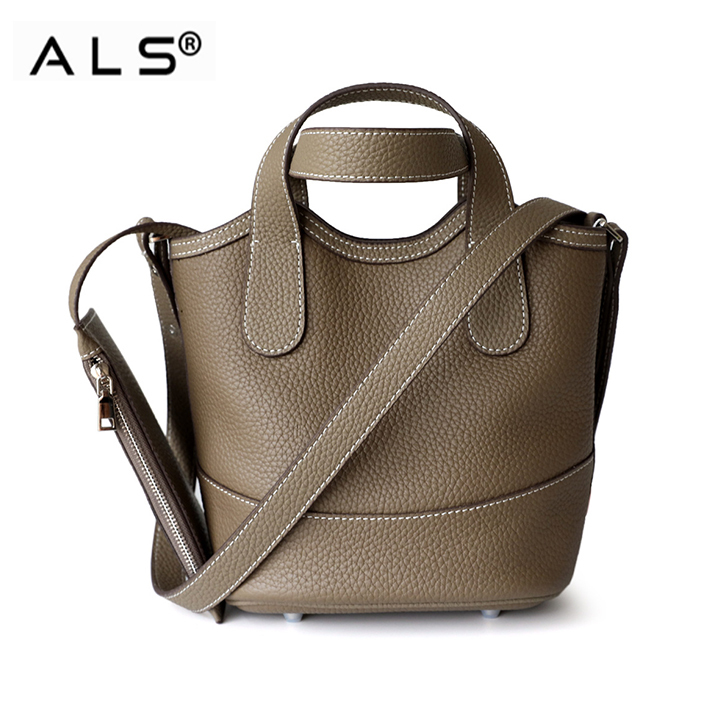 Double Genuine Leather Bucket Bags