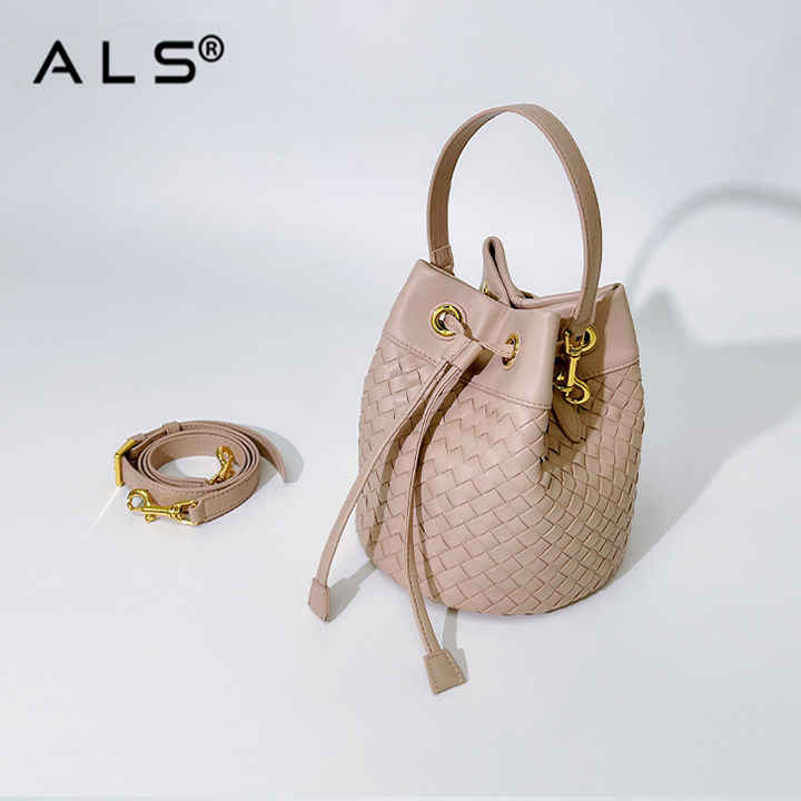 CrossBody Leather Weave bucket Bag