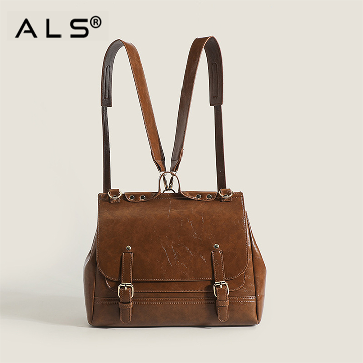 Mochila casual de cuero con bandolera de PU