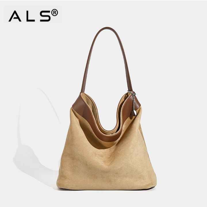 Bolsos de hombro grandes retro para mujer, bolso de mano holgado, bolso de cuero marrón, bolso de gamuza estilo hobo