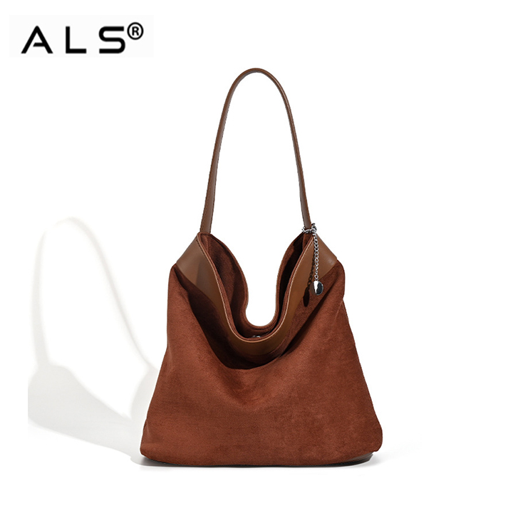 Bolsos de hombro grandes retro para mujer, bolso de mano holgado, bolso de cuero marrón, bolso de gamuza estilo hobo