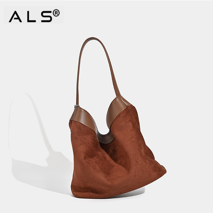Bolsos de hombro grandes retro para mujer, bolso de mano holgado, bolso de cuero marrón, bolso de gamuza estilo hobo