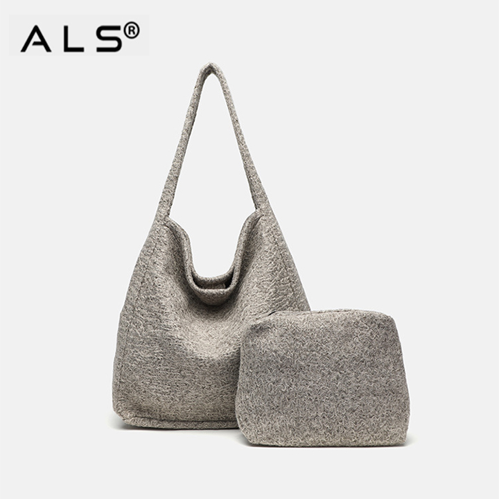 Bolso de hombro tipo tote de tela de fieltro suave