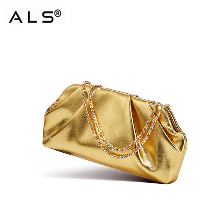 Metal smooth leather shoulder purse