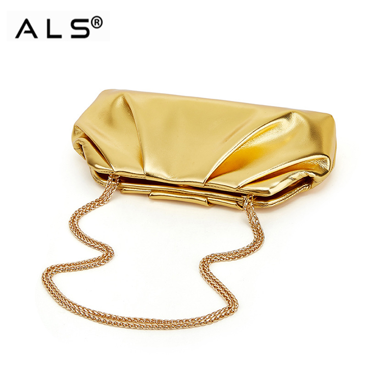 Metal smooth leather shoulder purse