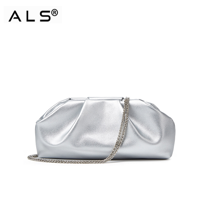 Metal smooth leather shoulder purse