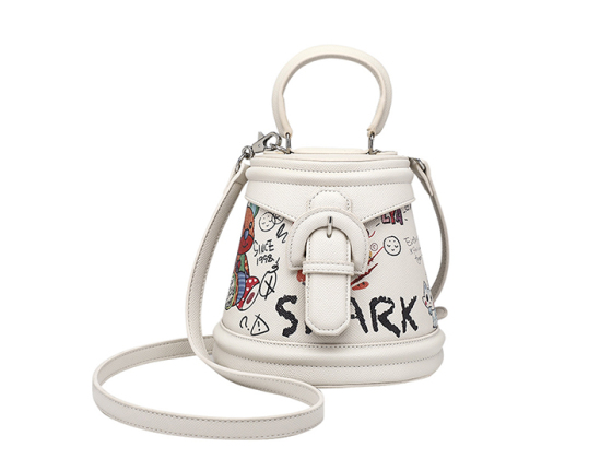 Cute graffiti trapezoidal white bucket bag