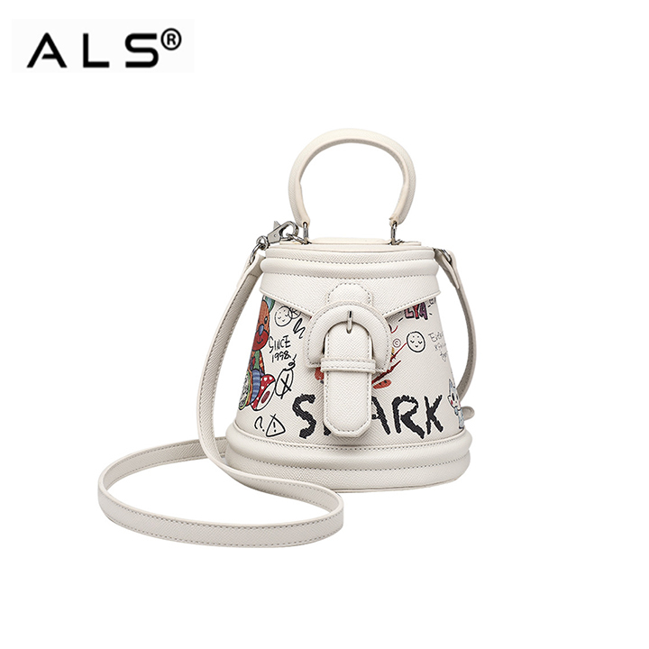 Cute graffiti trapezoidal white bucket bag