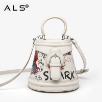Cute graffiti trapezoidal white bucket bag