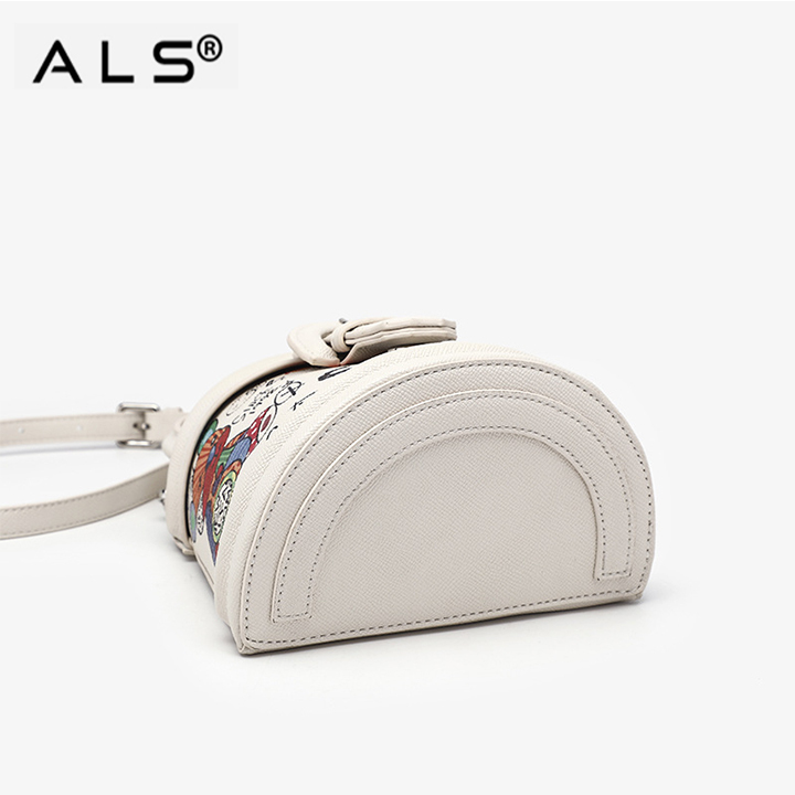 Cute graffiti trapezoidal white bucket bag