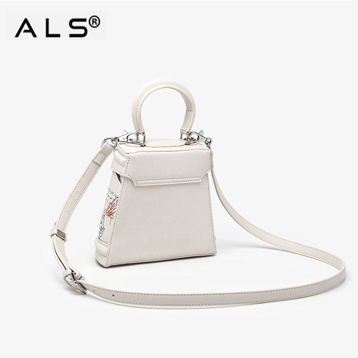 Cute graffiti trapezoidal white bucket bag