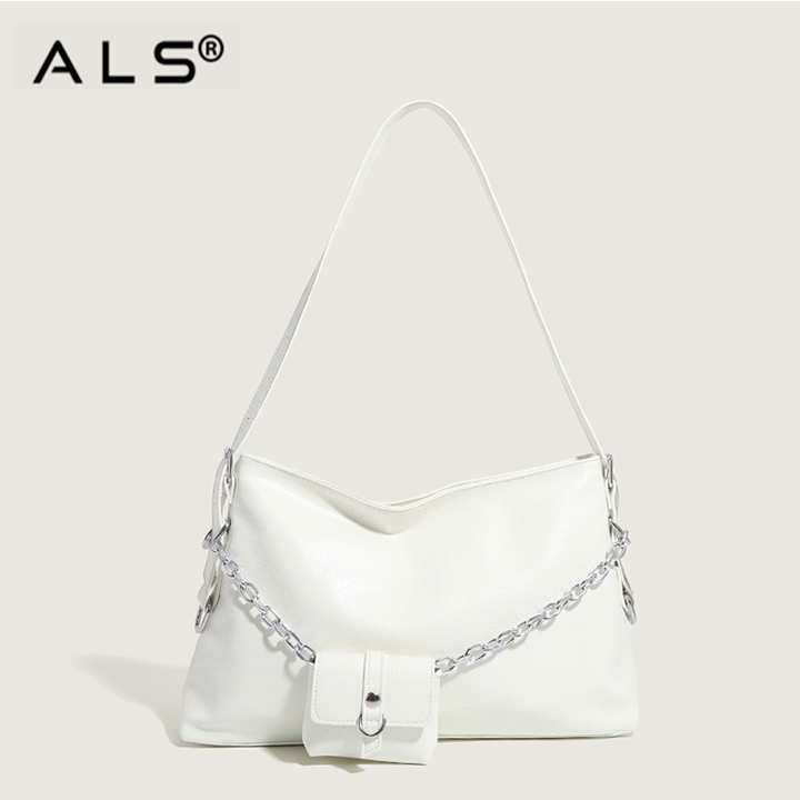 Metal Leather shoulder bag with chain small wallet