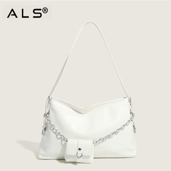 Túi đeo vai bằng da kim loại có dây xích nhỏ