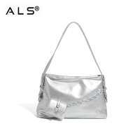 Túi đeo vai bằng da kim loại có dây xích nhỏ