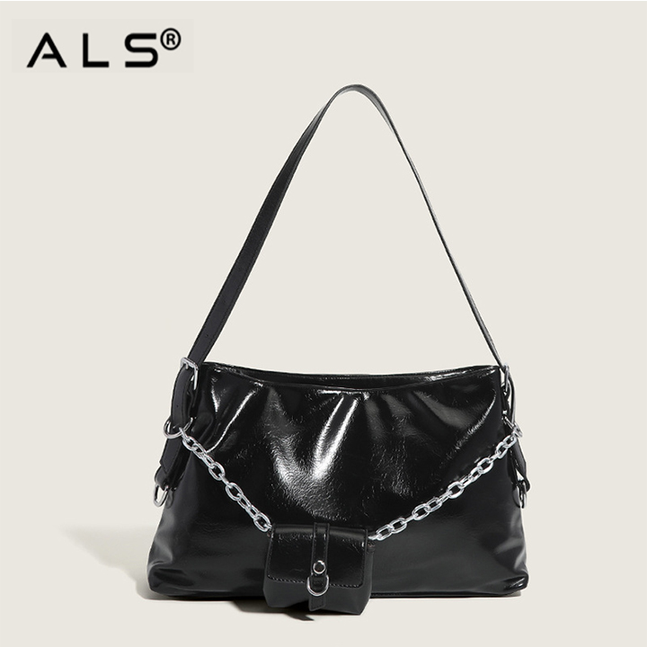 Metal Leather shoulder bag with chain small wallet