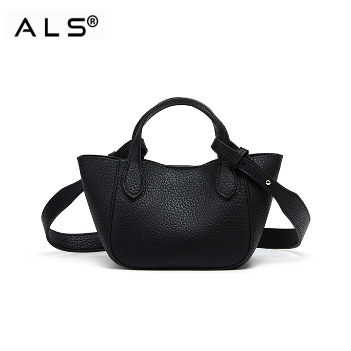 Litchi leather basket shaped shoulder bag