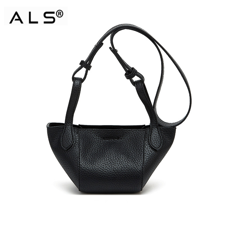 Litchi leather basket shaped shoulder bag